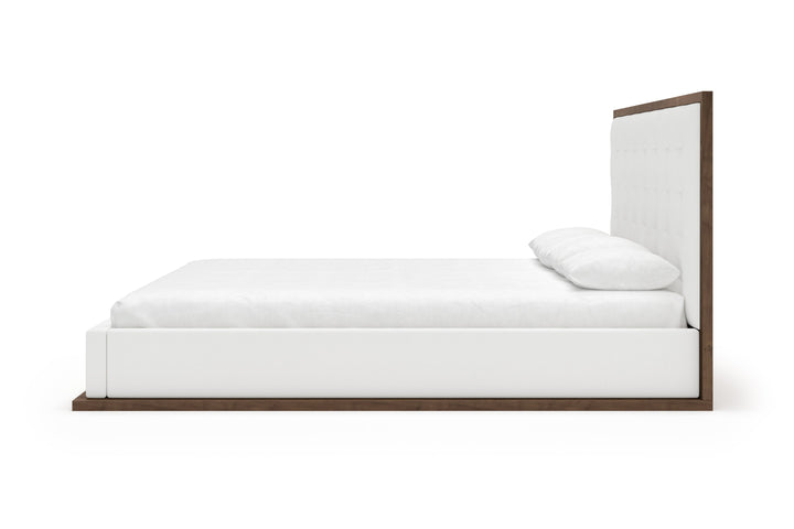 Side View of Marlow Bed Frame in Snow#color_snow-walnut