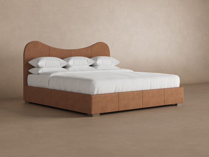 Wave Leather Bed in Cognac #color_cognac