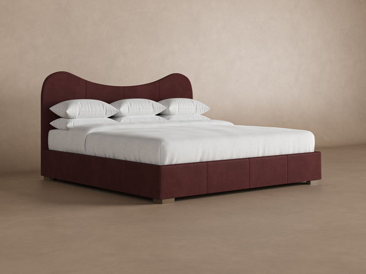 Wave Leather Bed in Bordeaux#color_bordeaux